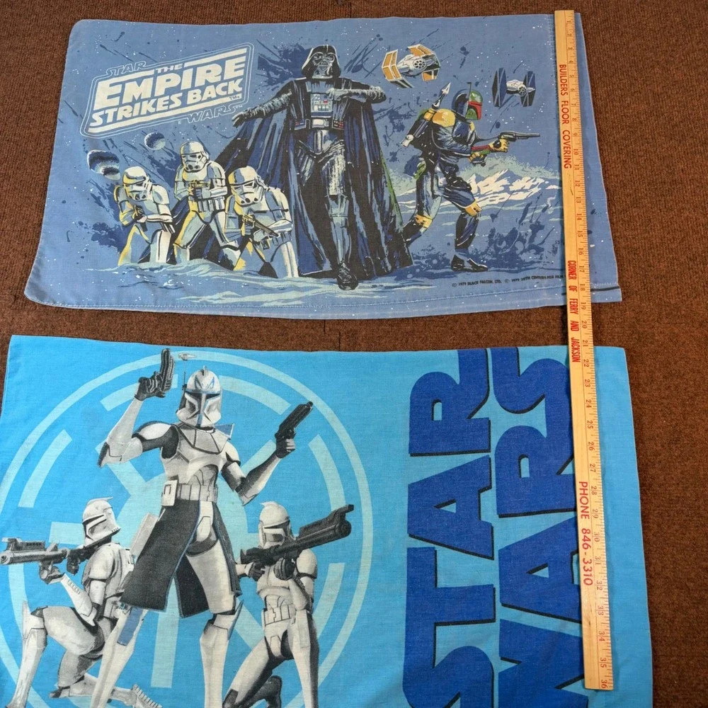 Vintage 1979 Star Wars Empire Strikes Back & Clone Wars Pillowcase Set 2pc Blue